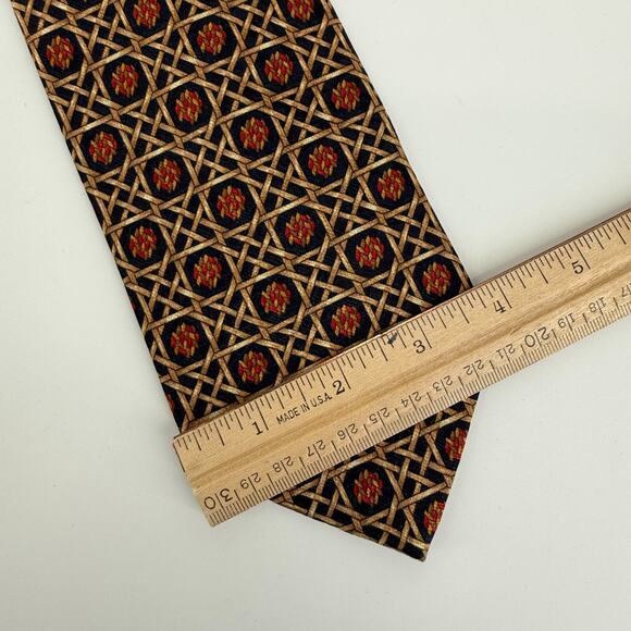 Lladro Silk Tie Made In Spain Geometric Lattice Print Designer Luxury Vintage - Picture 7 of 7
